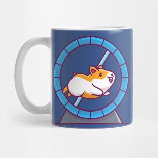 Cute Hamster Running In Running Wheel Cartoon Mug